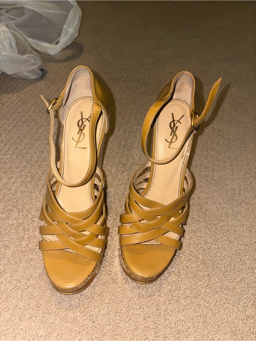 Yves Saint Laurent YSL Gold Platform Wedge Sandals Size 37